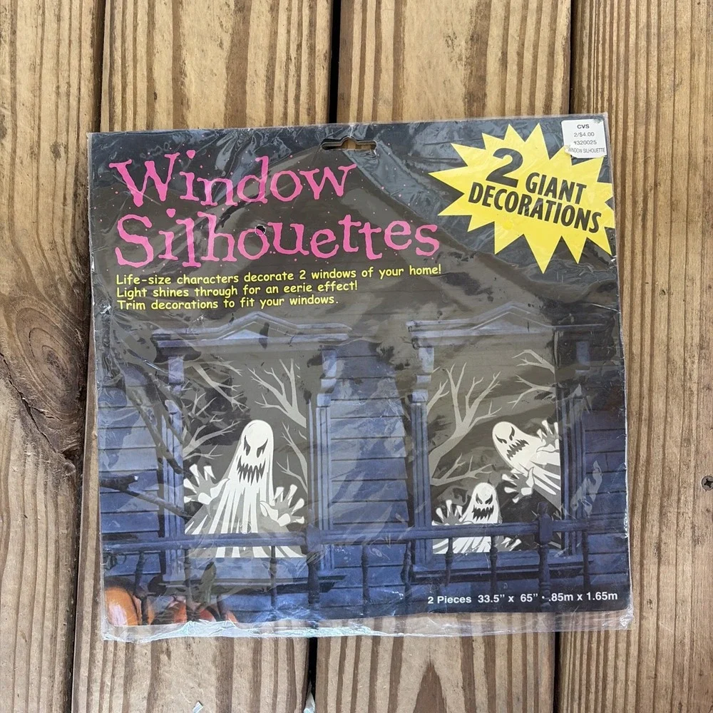 Halloween Window Silhouettes Giant Life size Ghosts New In Pkg! 2-65